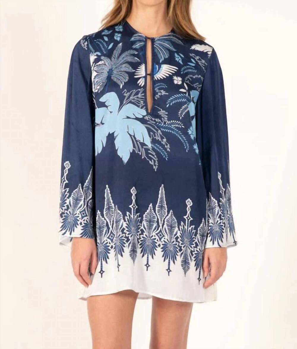 NEW POUPETTE ST BARTH gia long sleeve mini dress in navy canopy